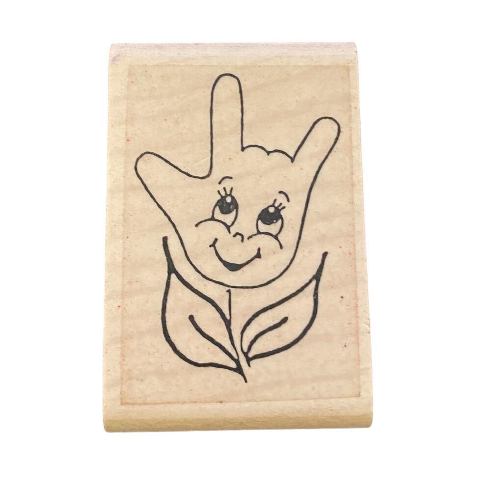 I Love You Smiling Flower Sign Language Rubber Stamp